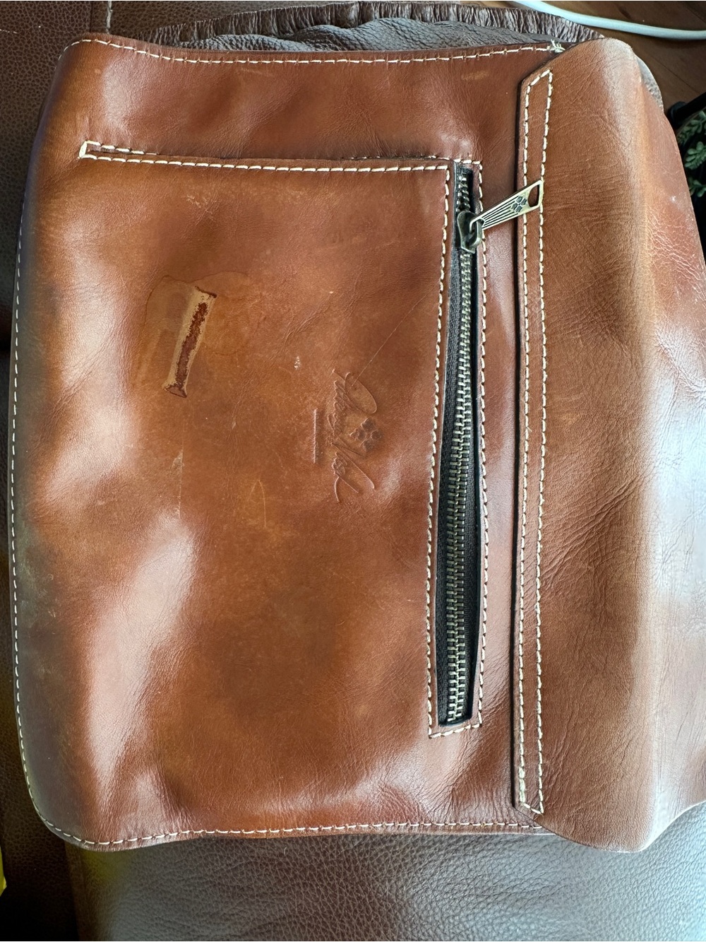 Patricia Nash Tooled Floral Leather Tote and matching pouch in Cognac Brown - Picture 9 of 12